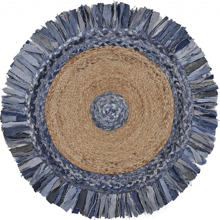 Palacedesigns 66 x 66 in. Denim Blue & Natural Jute Fringed Round Rug PA3102597
